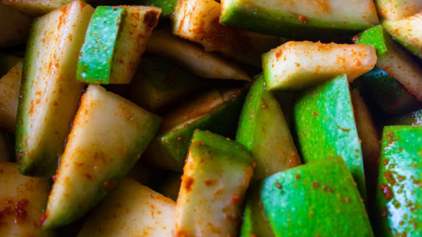 Close-up of Spiced Green Mango Slices