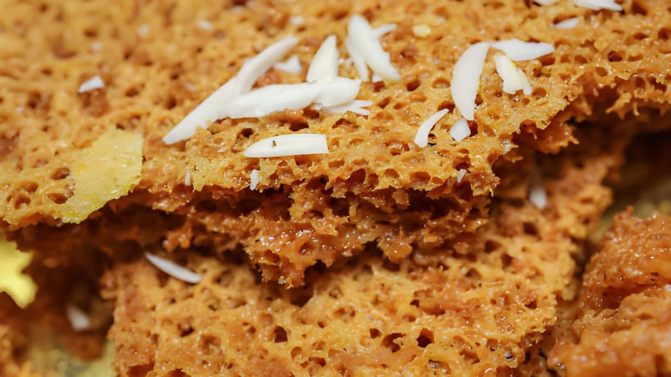 Close-up of Indian Chikki with Coconut Shavings