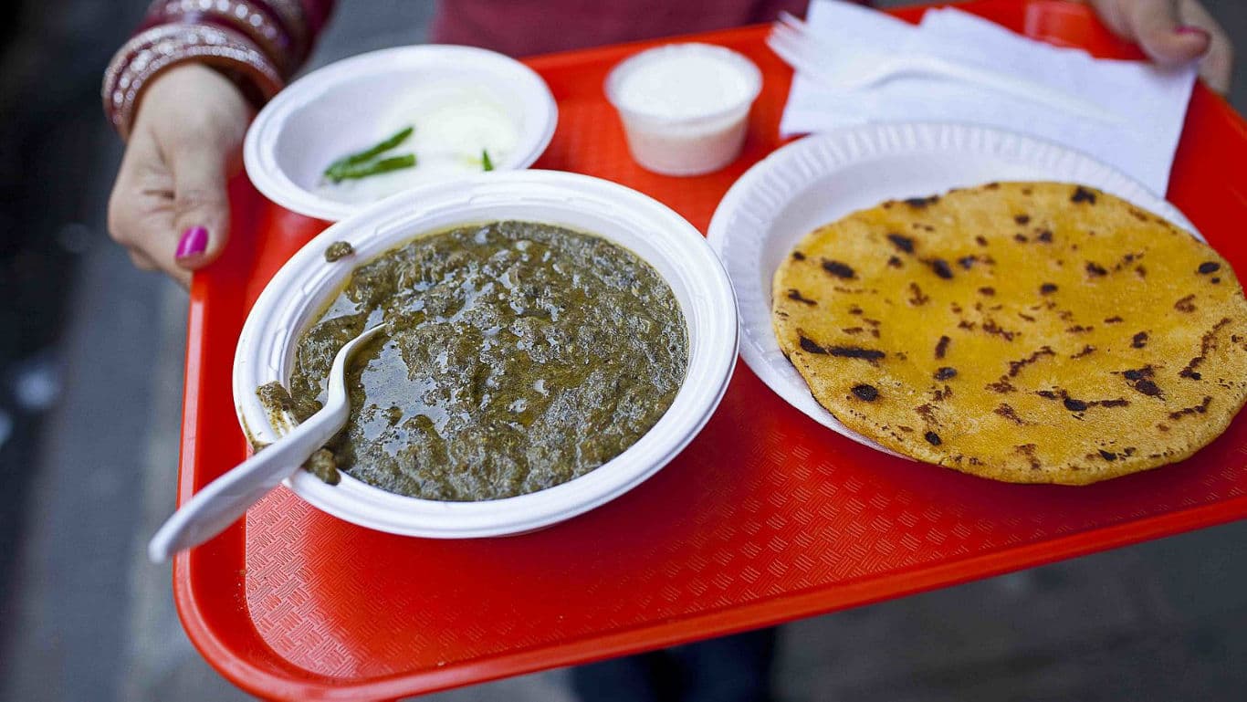 Traditional Indian Meal on Red Tray