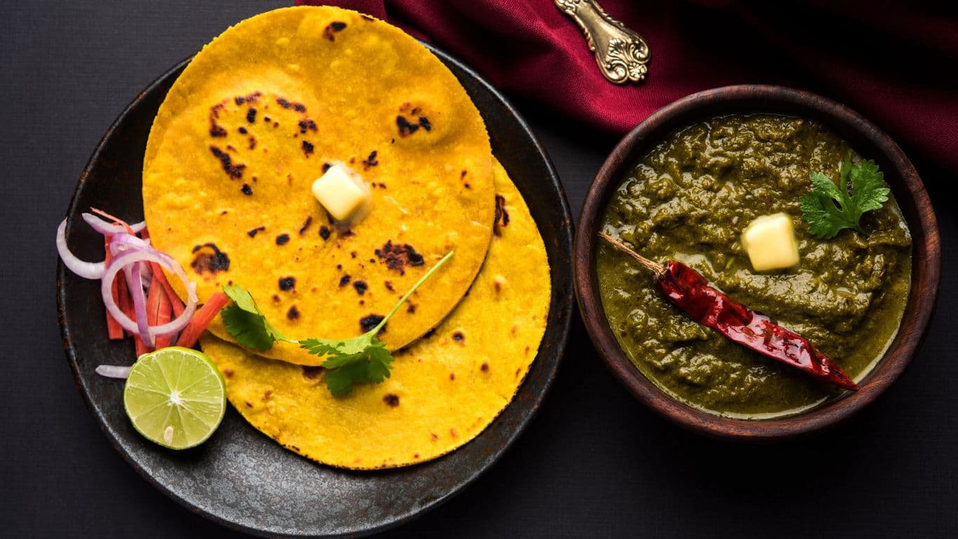 Traditional Indian Meal with Cornbread and Curry