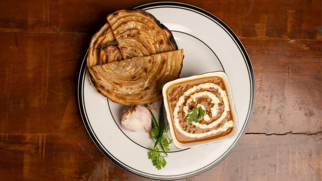 Indian curry with paratha on plate
