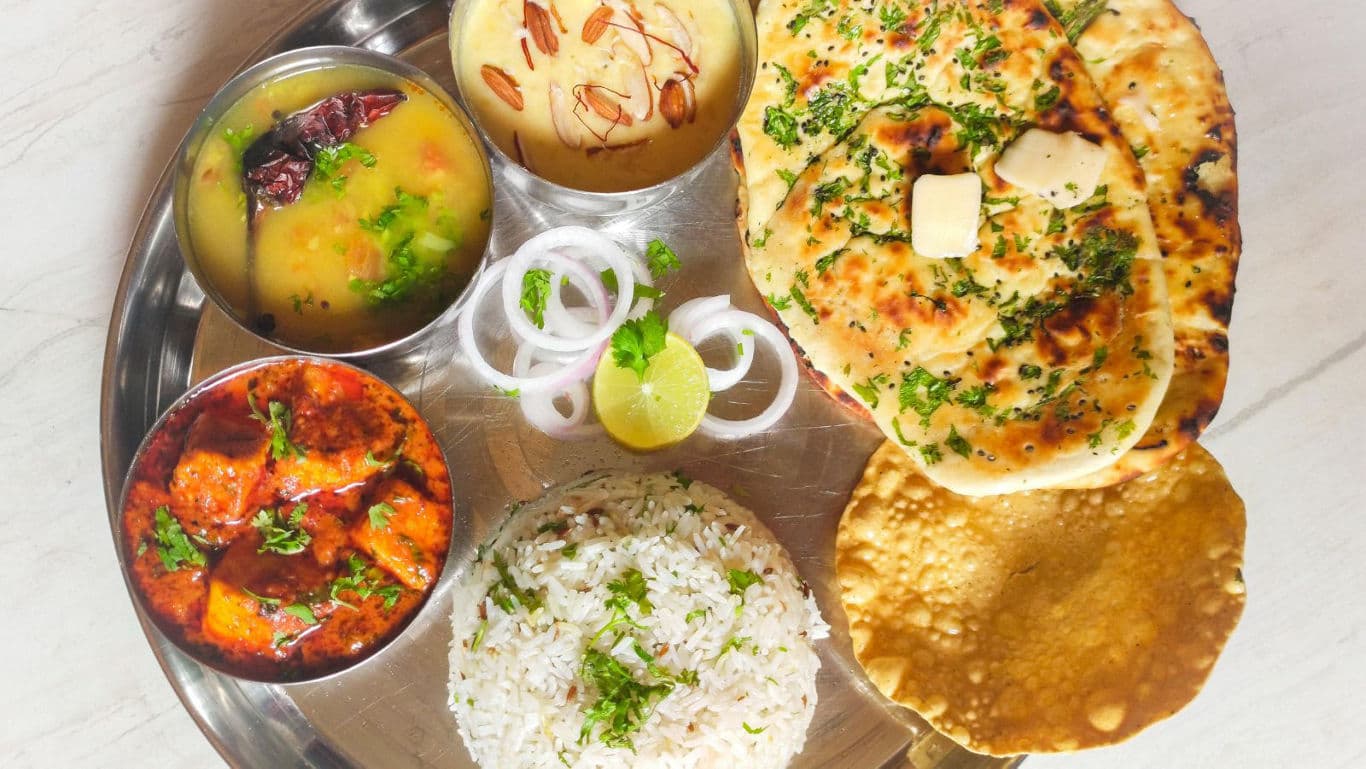 Traditional Indian Thali with diverse dishes
