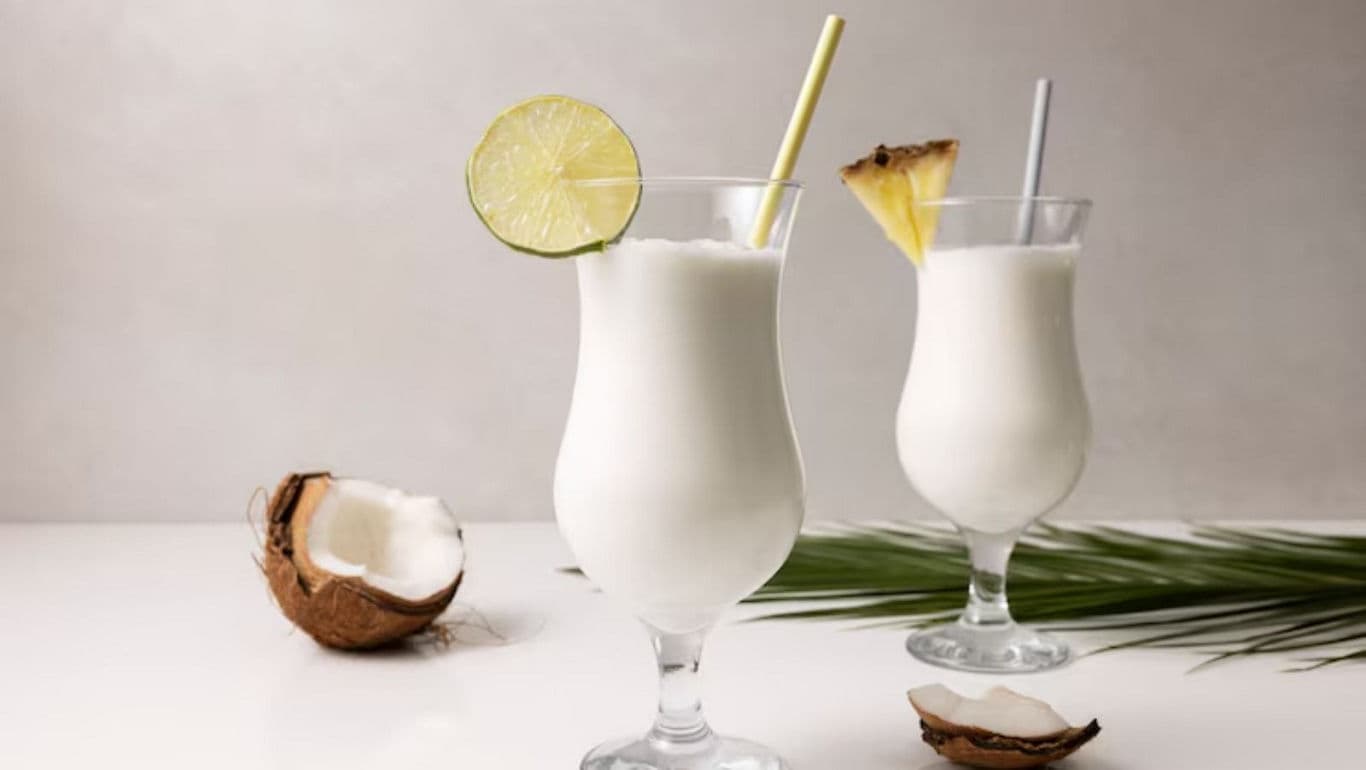Refreshing coconut drinks with tropical garnish