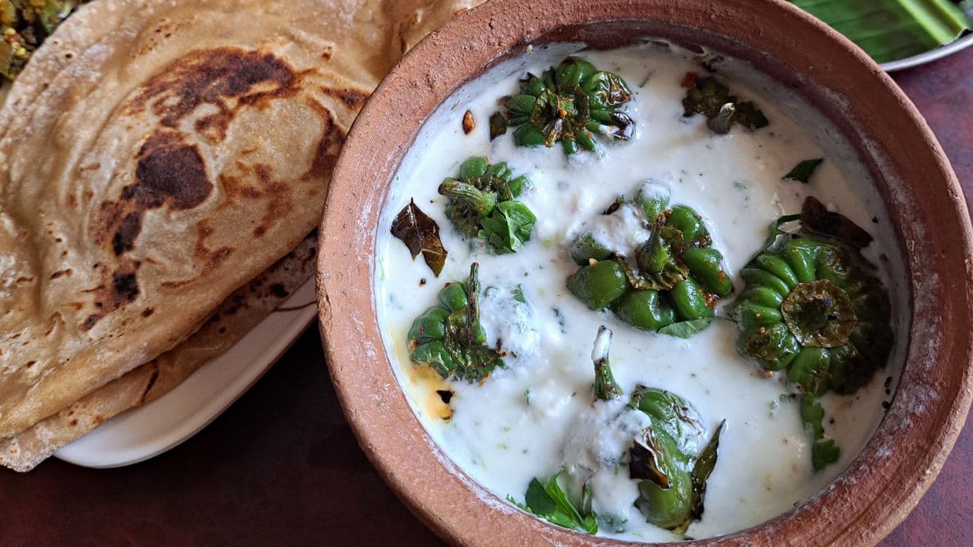 Traditional Indian curd dish with stuffed flatbread