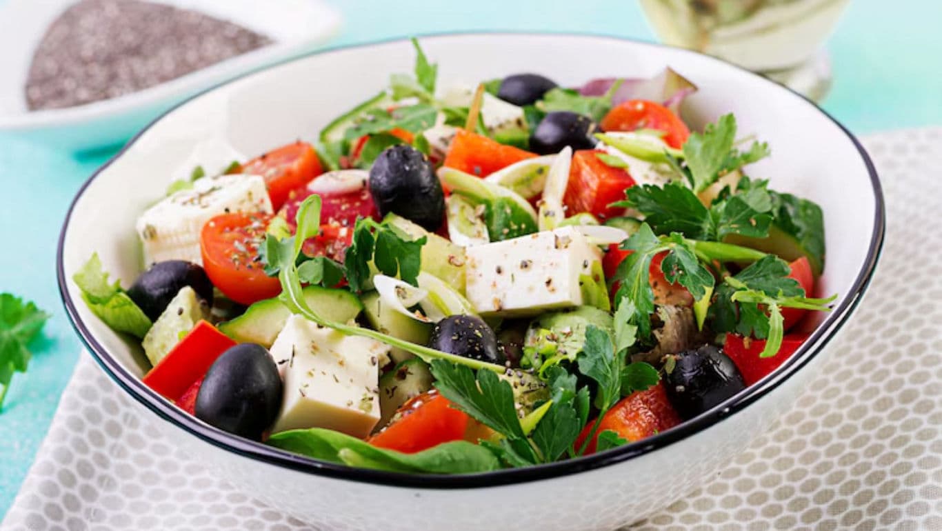 Fresh Mediterranean salad with feta cheese