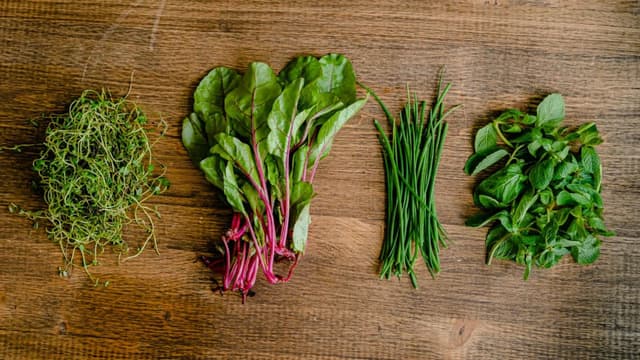 Herbs and Greens on a table