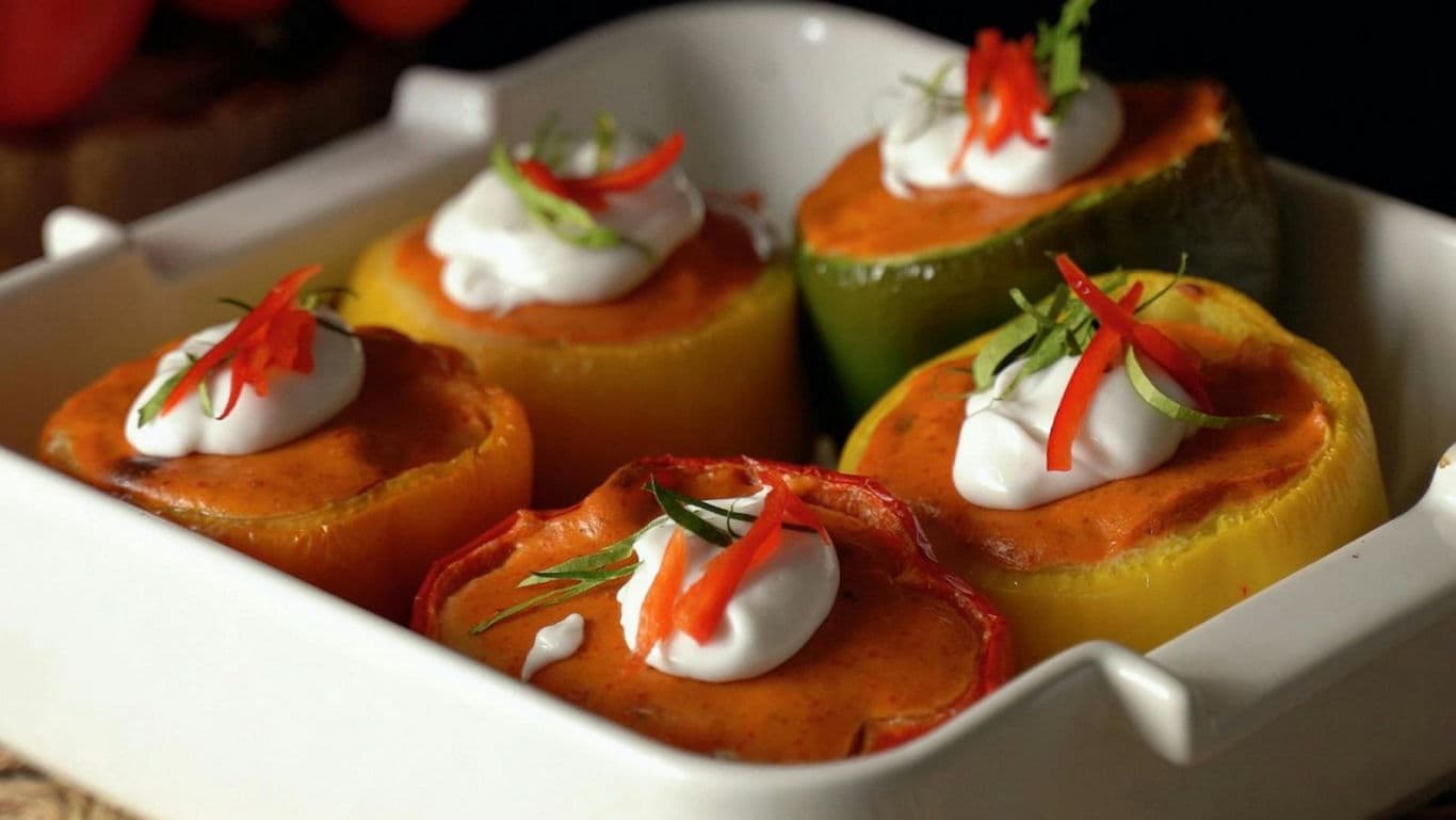 Stuffed bell peppers with creamy topping