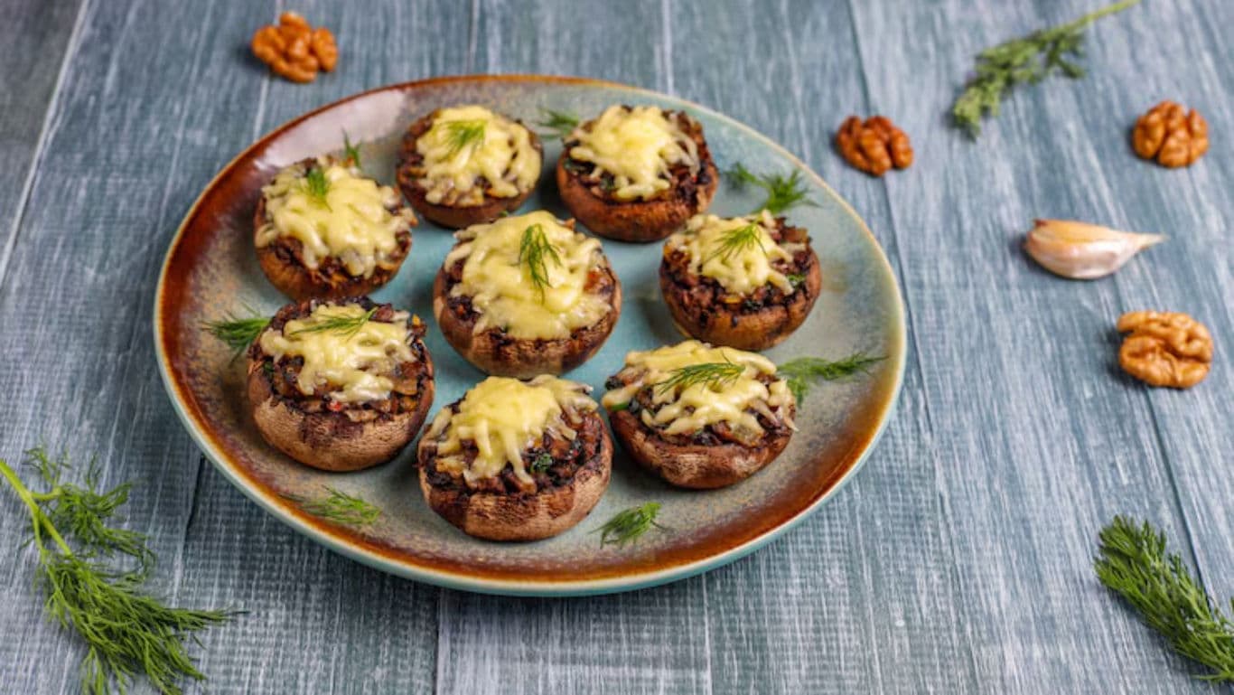 Stuffed Mushrooms with Cheese Garnish