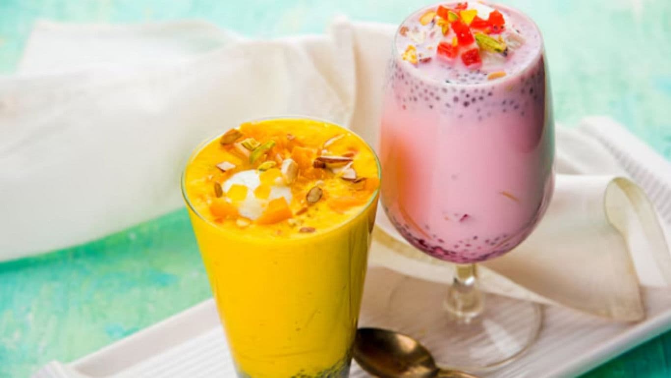 Colorful dessert drinks with toppings