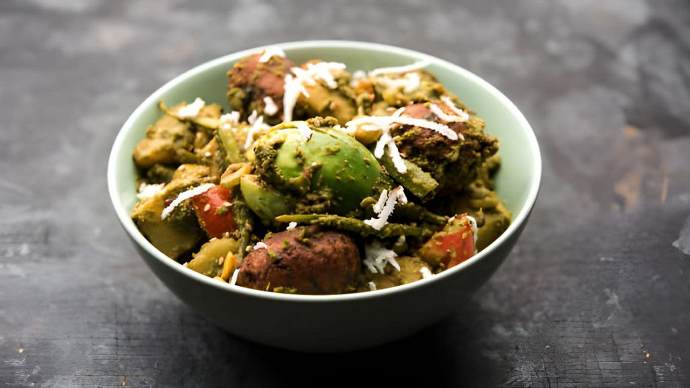 Bowl of Mixed Vegetables with Coconut Garnish