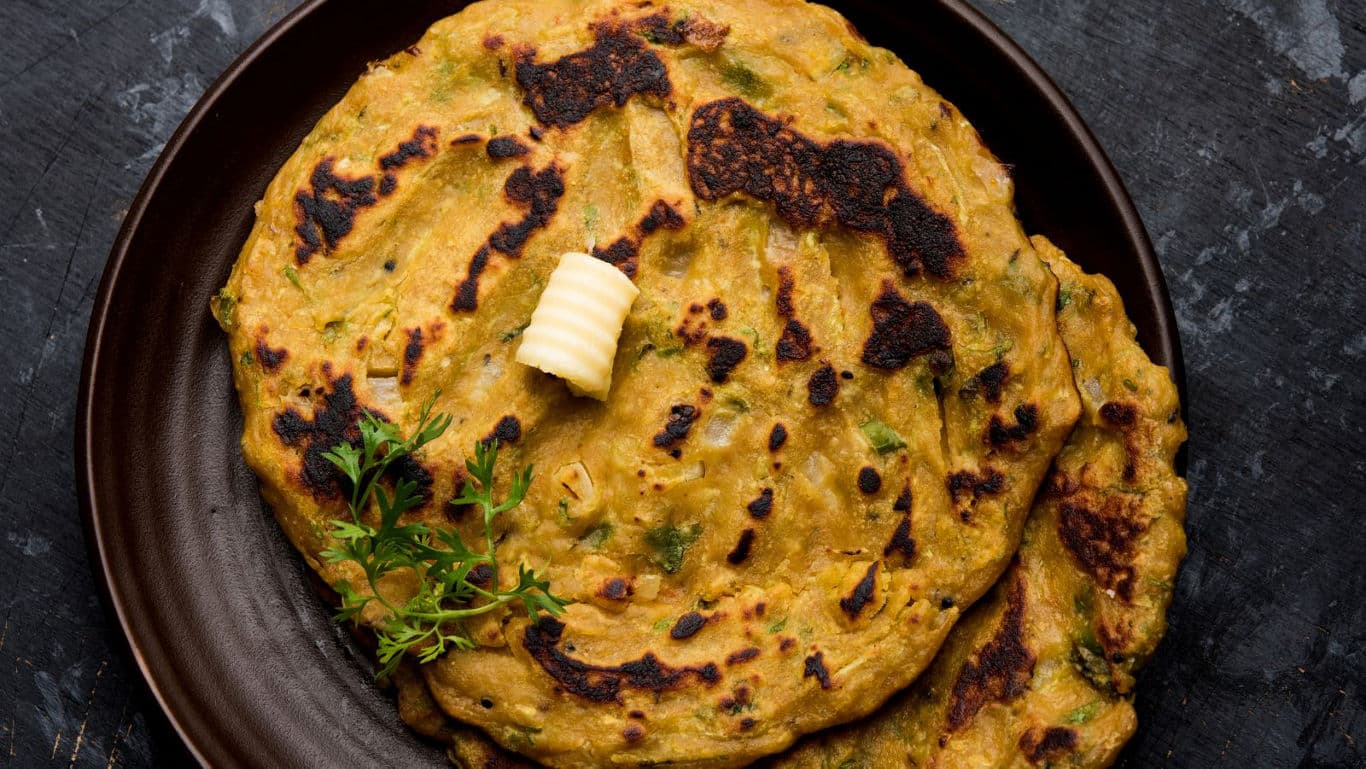 Close-up of Indian flatbread with butter