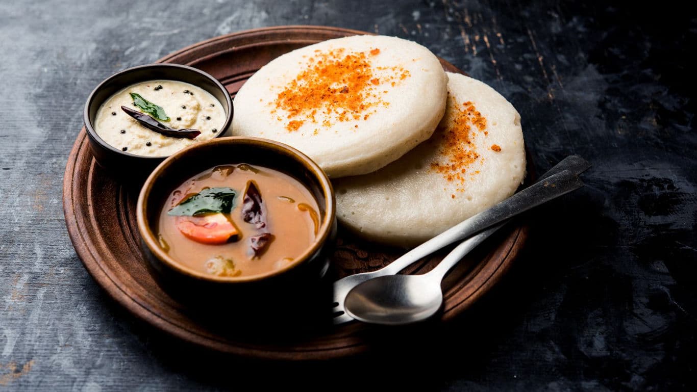 South Indian Idli with Sambar and Chutney