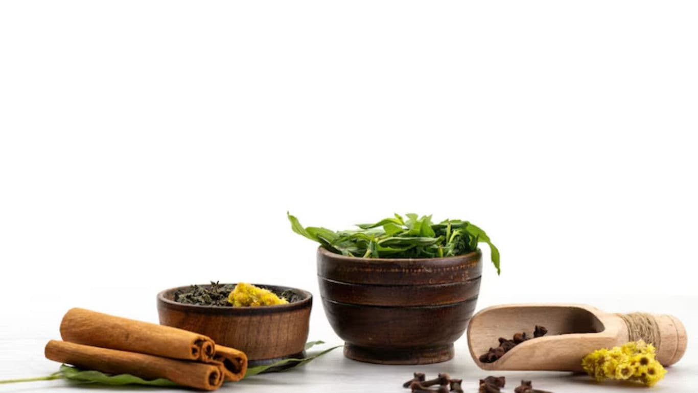 Herbal Ingredients with Wooden Bowls