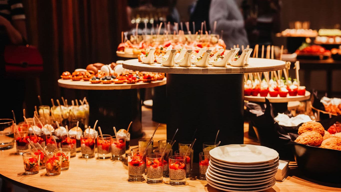 Elegant Buffet Table with Assorted Gourmet Appetizers