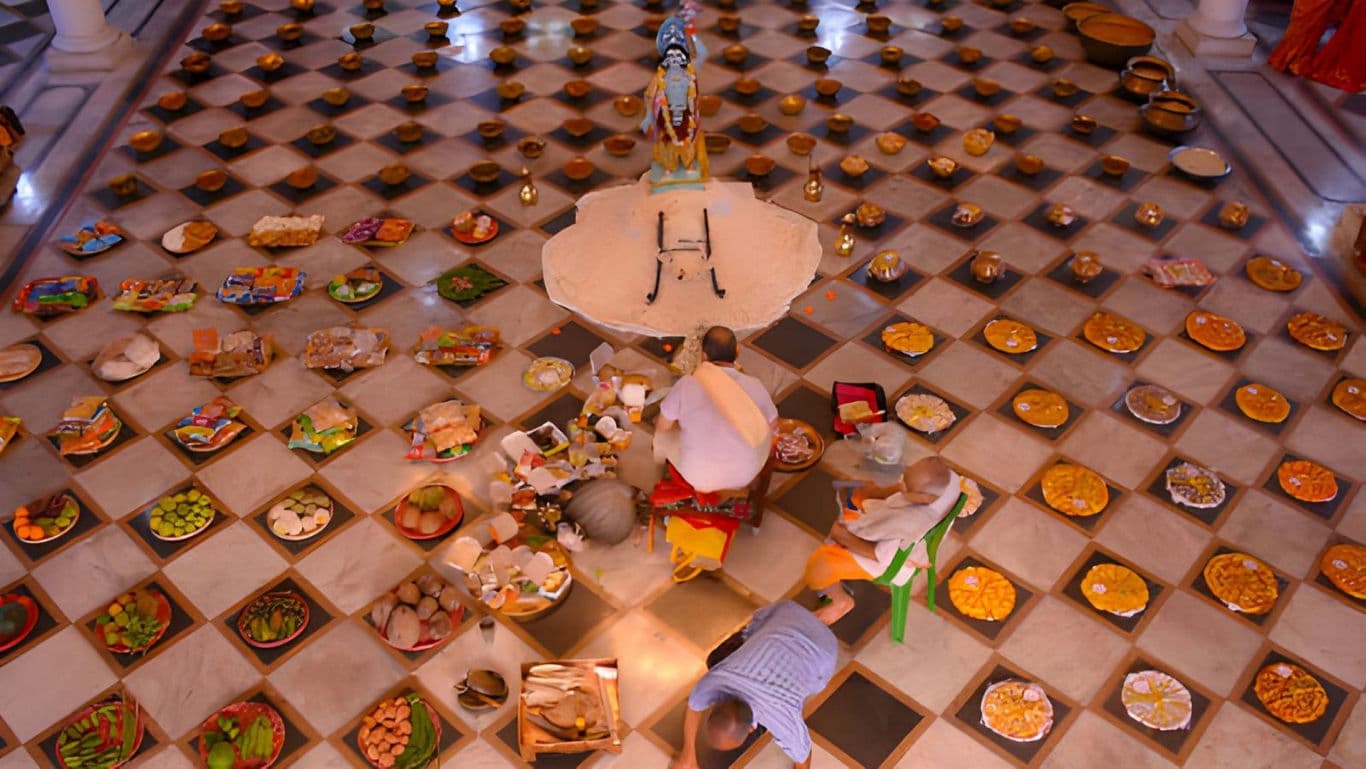 Traditional Indian food offering ceremony