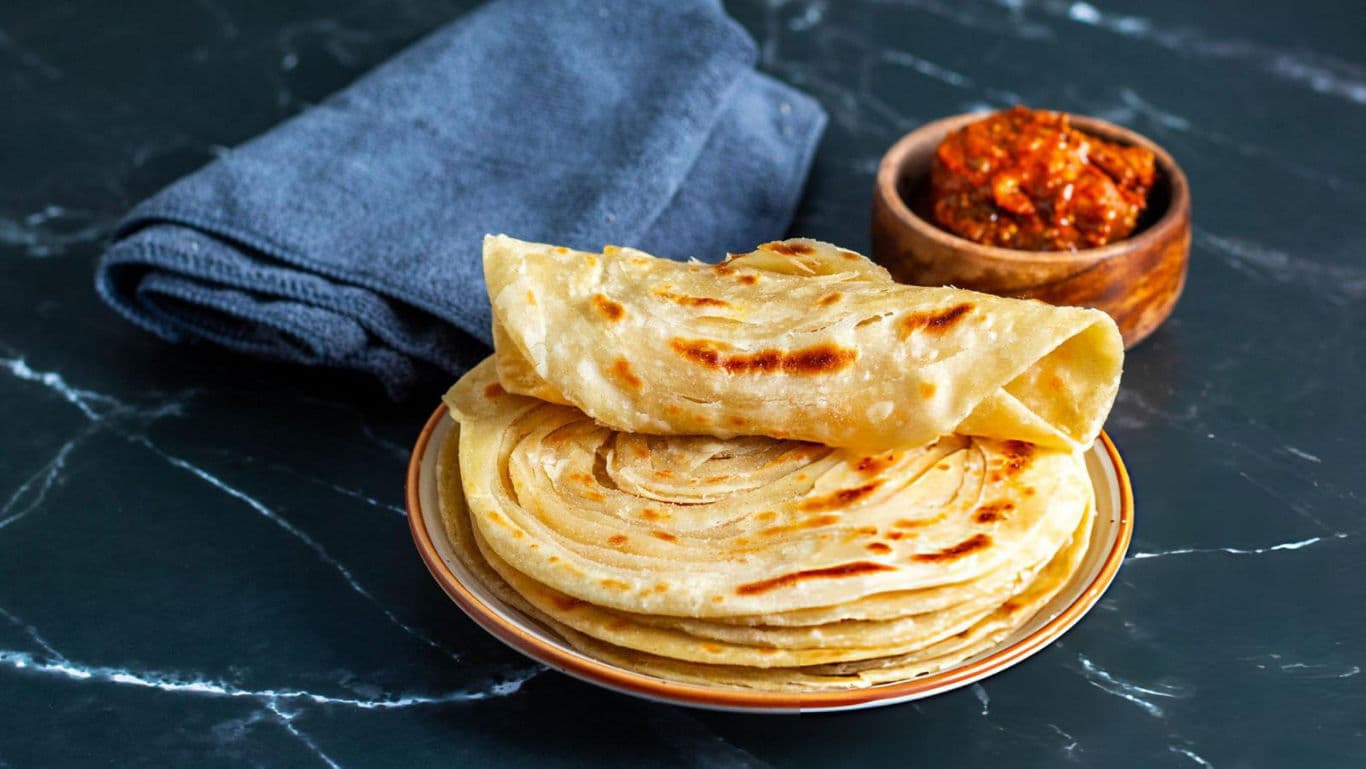 Stacked flatbread with spicy chutney