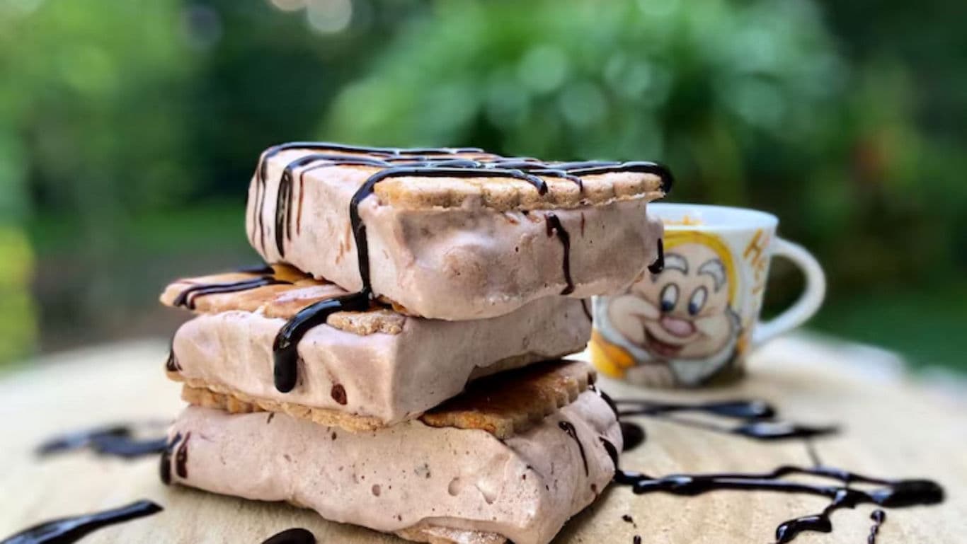 Chocolate ice cream sandwiches with drizzle