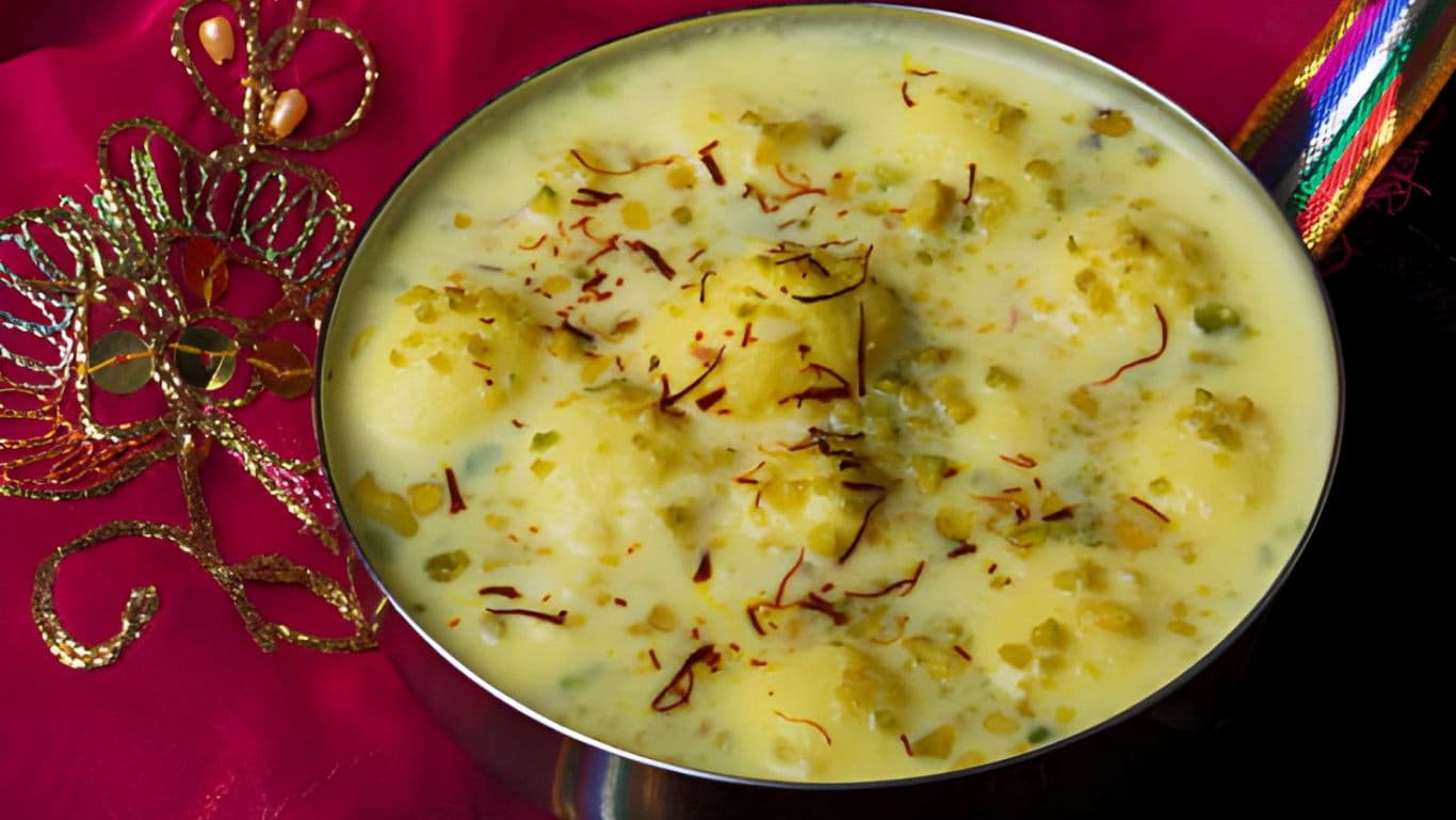 Traditional Indian dessert with saffron garnish
