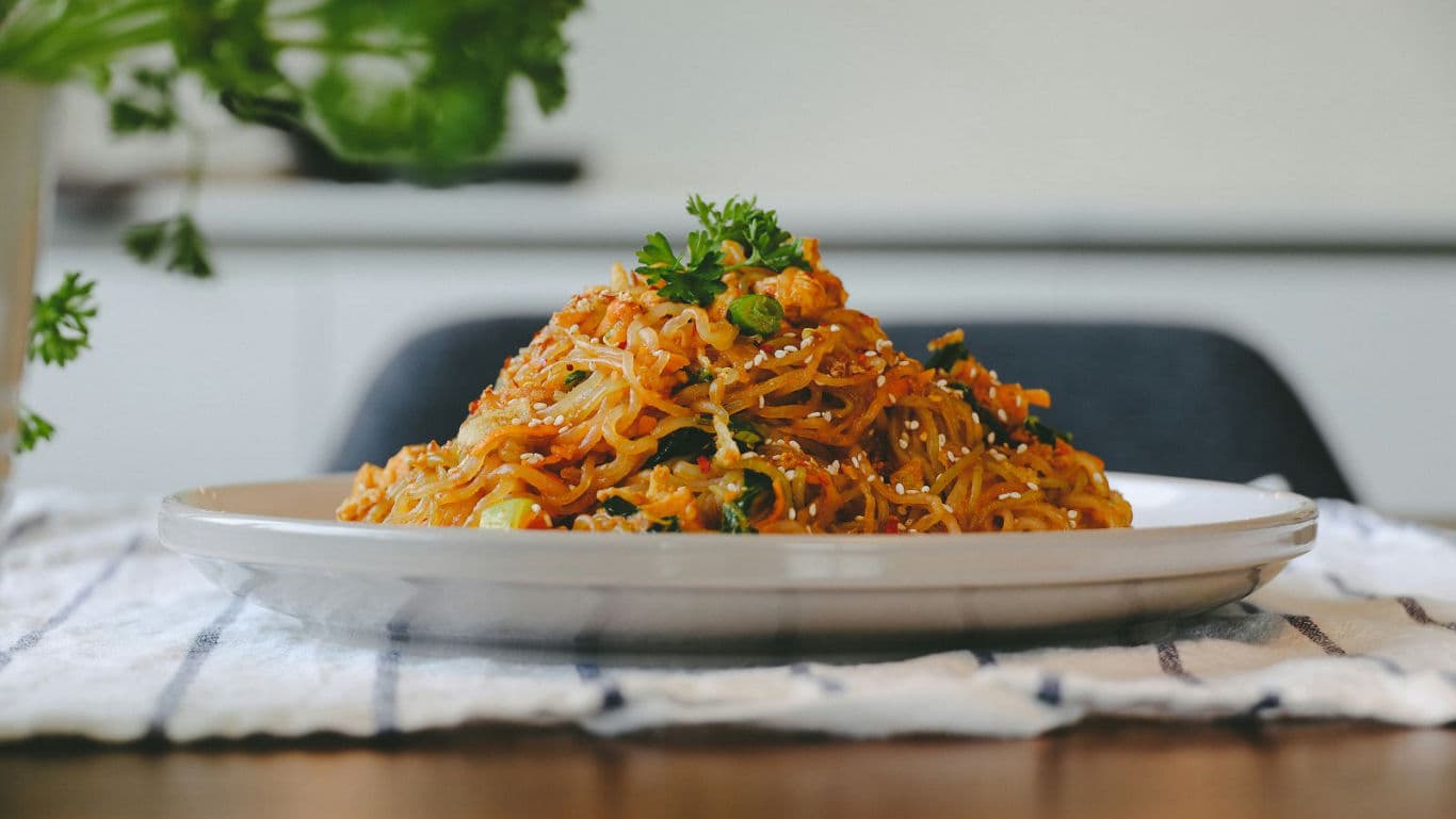 Plate of Spicy Noodles with Herbs