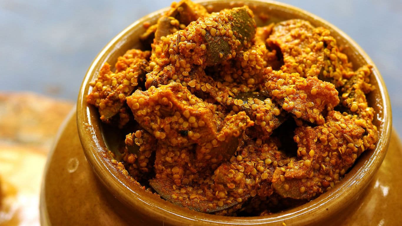 Traditional Indian Mango Pickle in Ceramic Jar