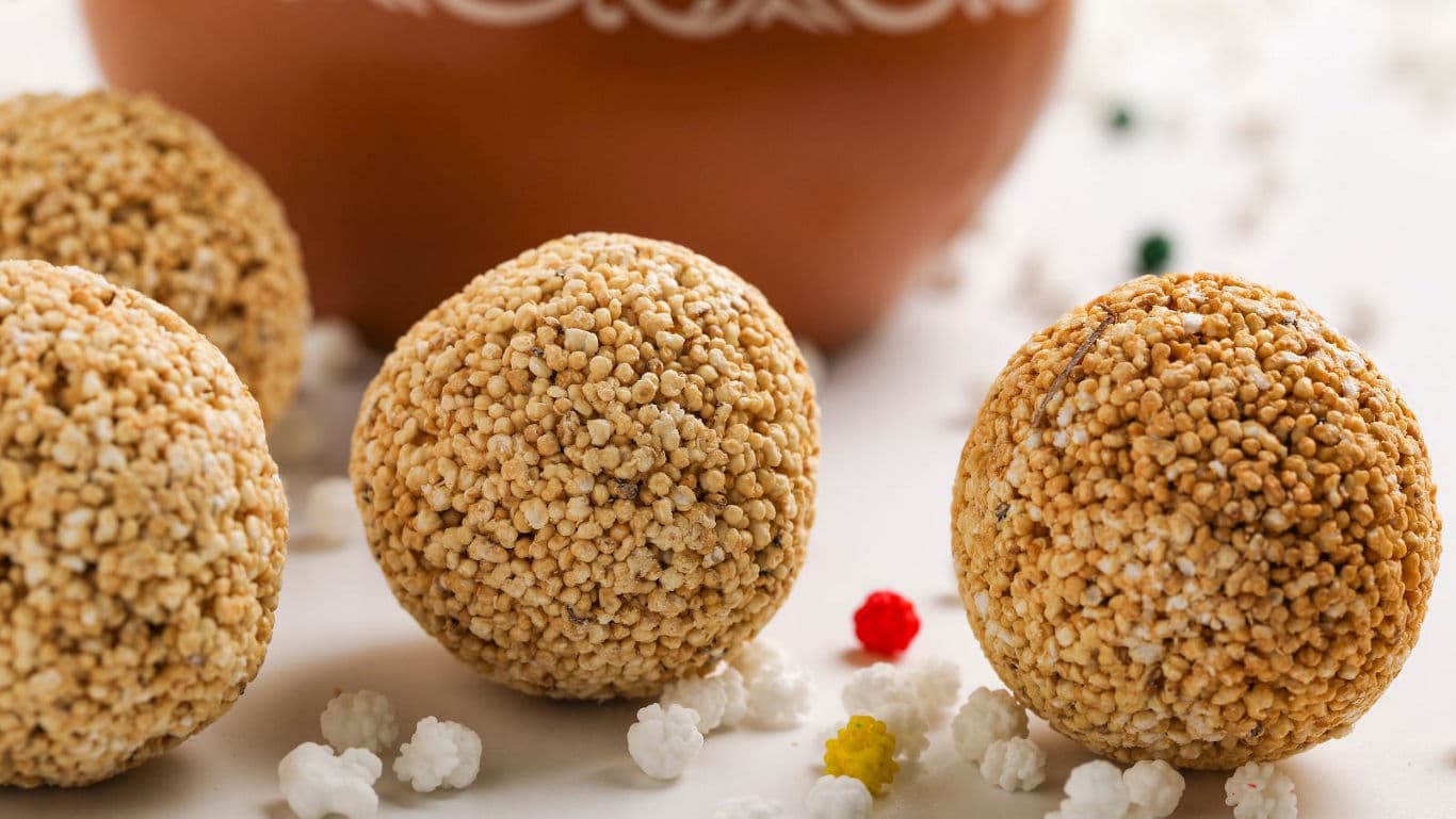 Close-up of traditional puffed grain sweets