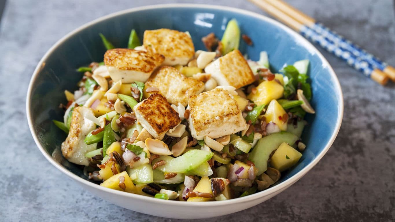 Fresh tofu salad with colorful vegetables