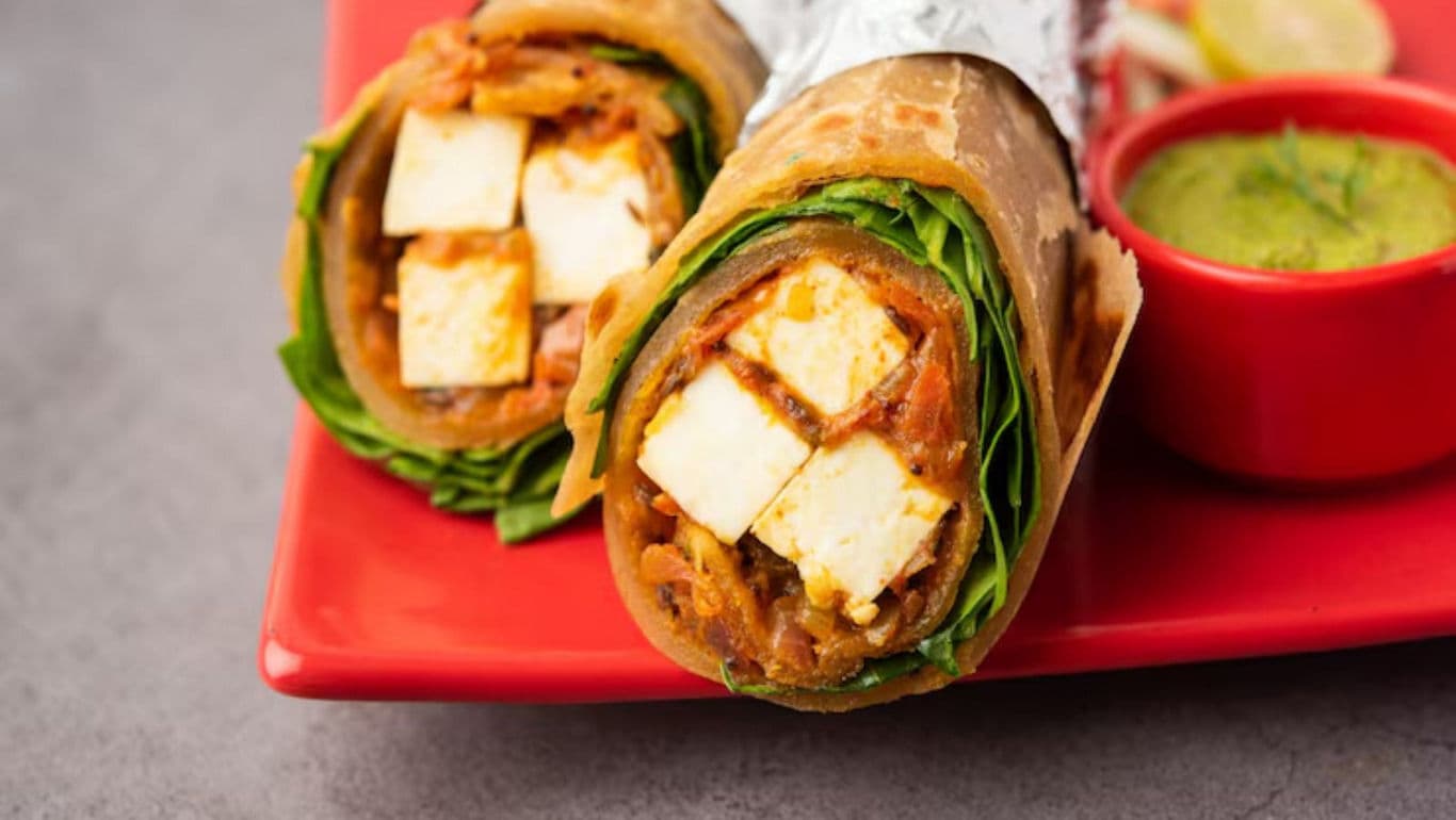 Vegetarian wrap with paneer and greens