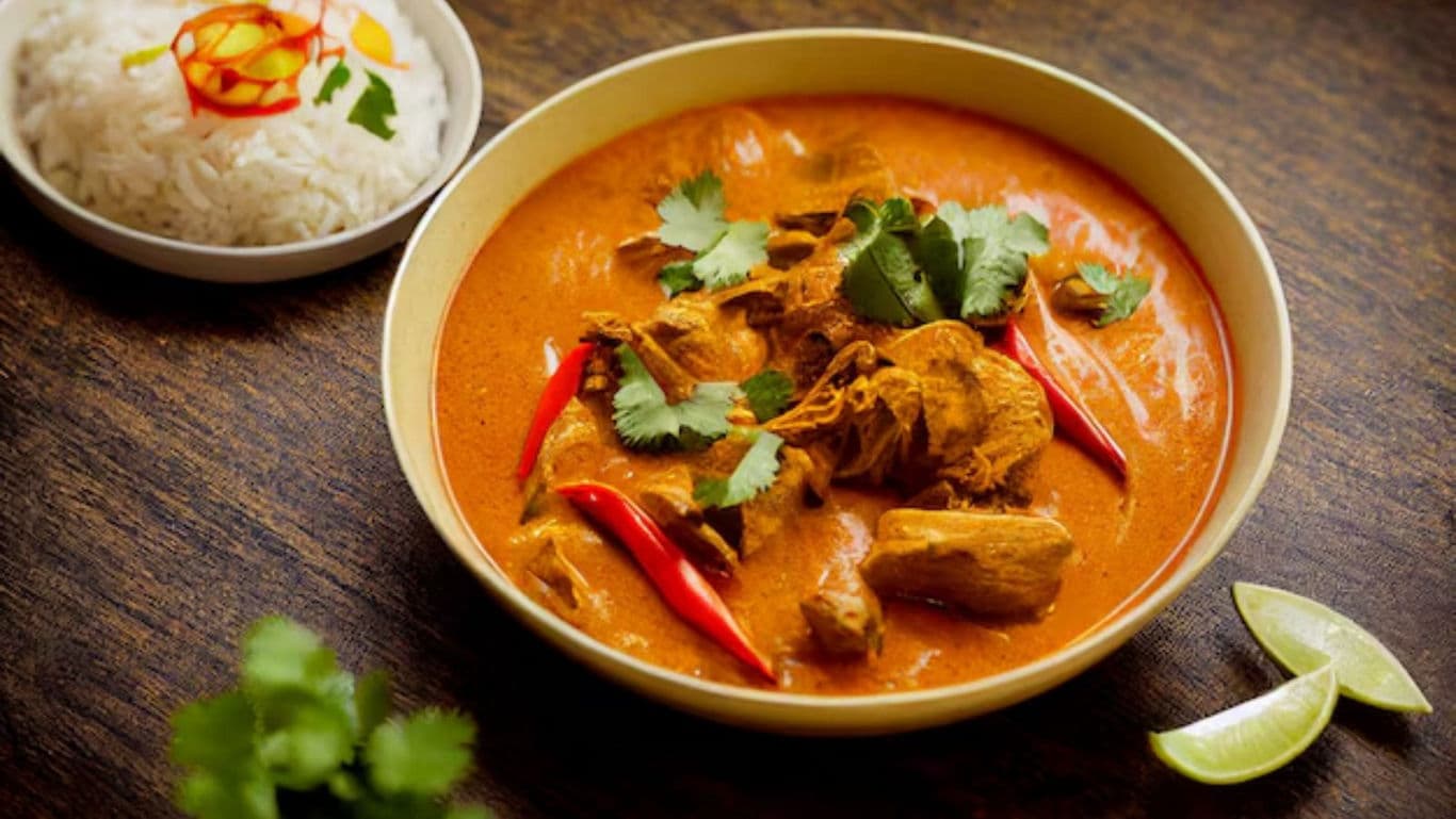 Spicy chicken curry with rice and lime