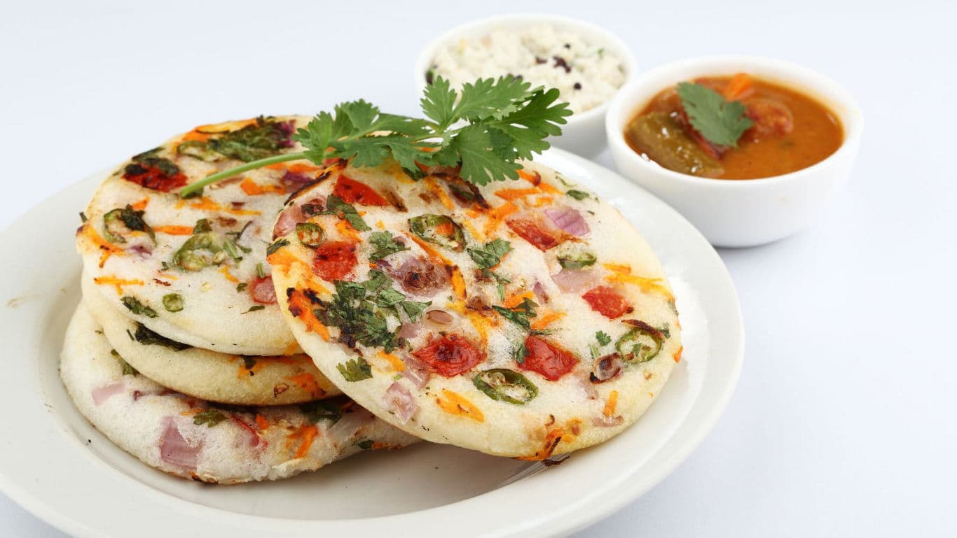 Vegetable Uttapam with Chutney and Sambar