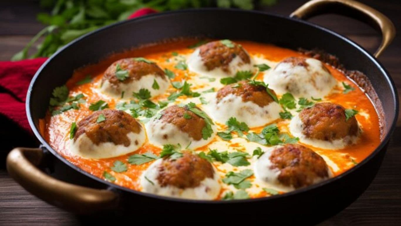 Meatballs in creamy tomato sauce skillet