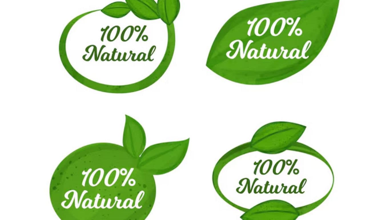 Green 100% Natural Labels with Leaf Designs