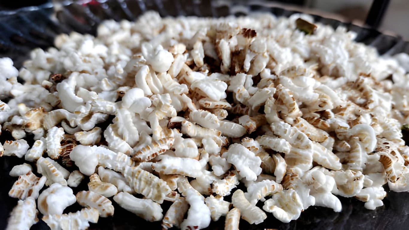 Close-up of puffed edible grains on plate