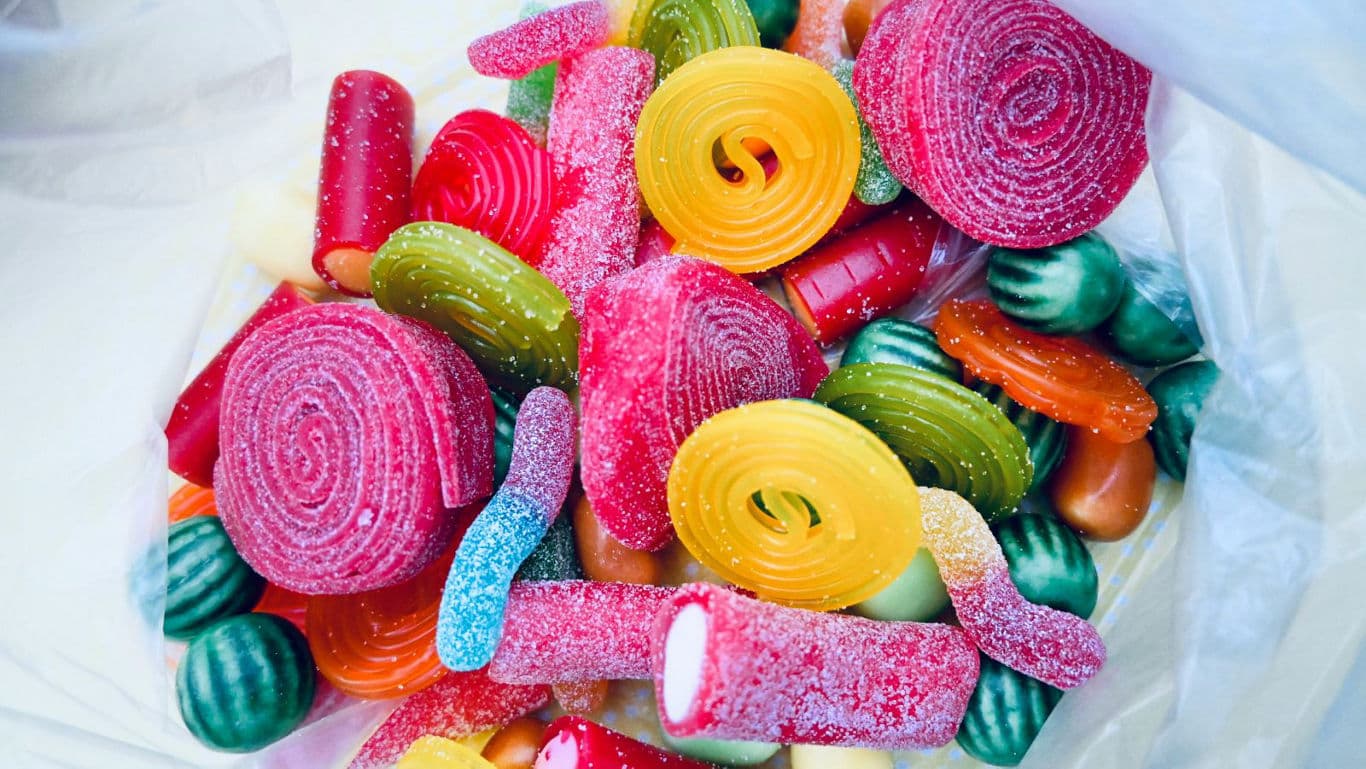 Colorful assortment of gummy and candy treats