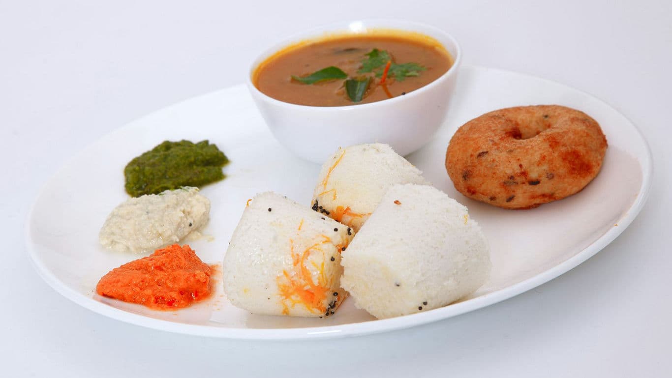 South Indian breakfast with idli and vada