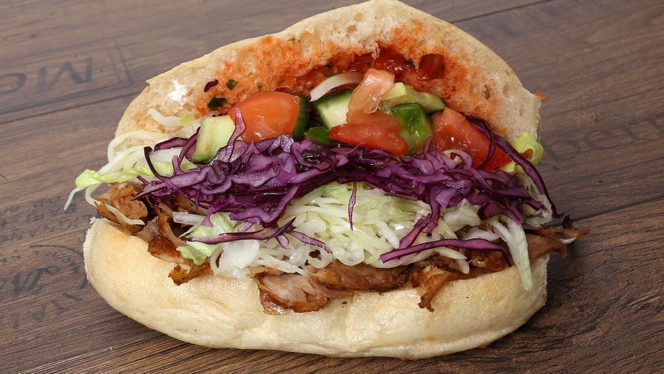 Freshly prepared doner kebab sandwich