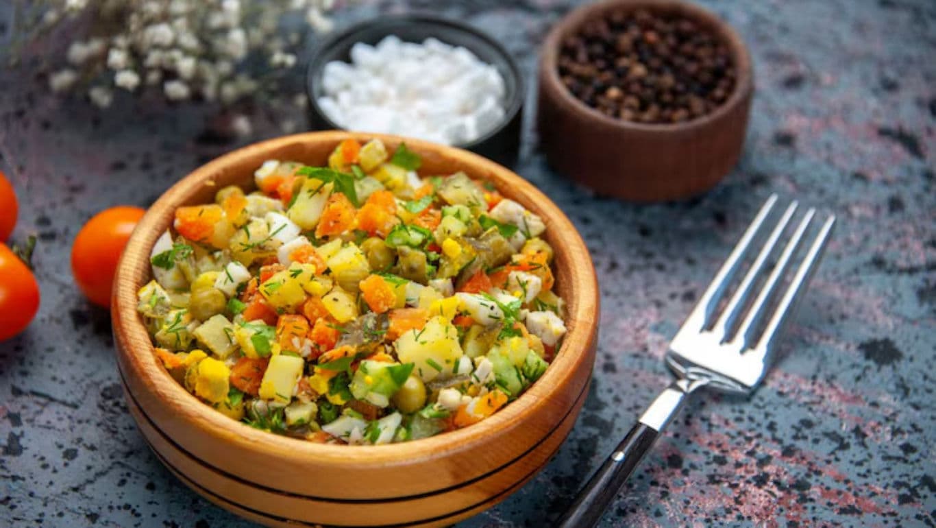 Fresh Vegetable Salad in Wooden Bowl