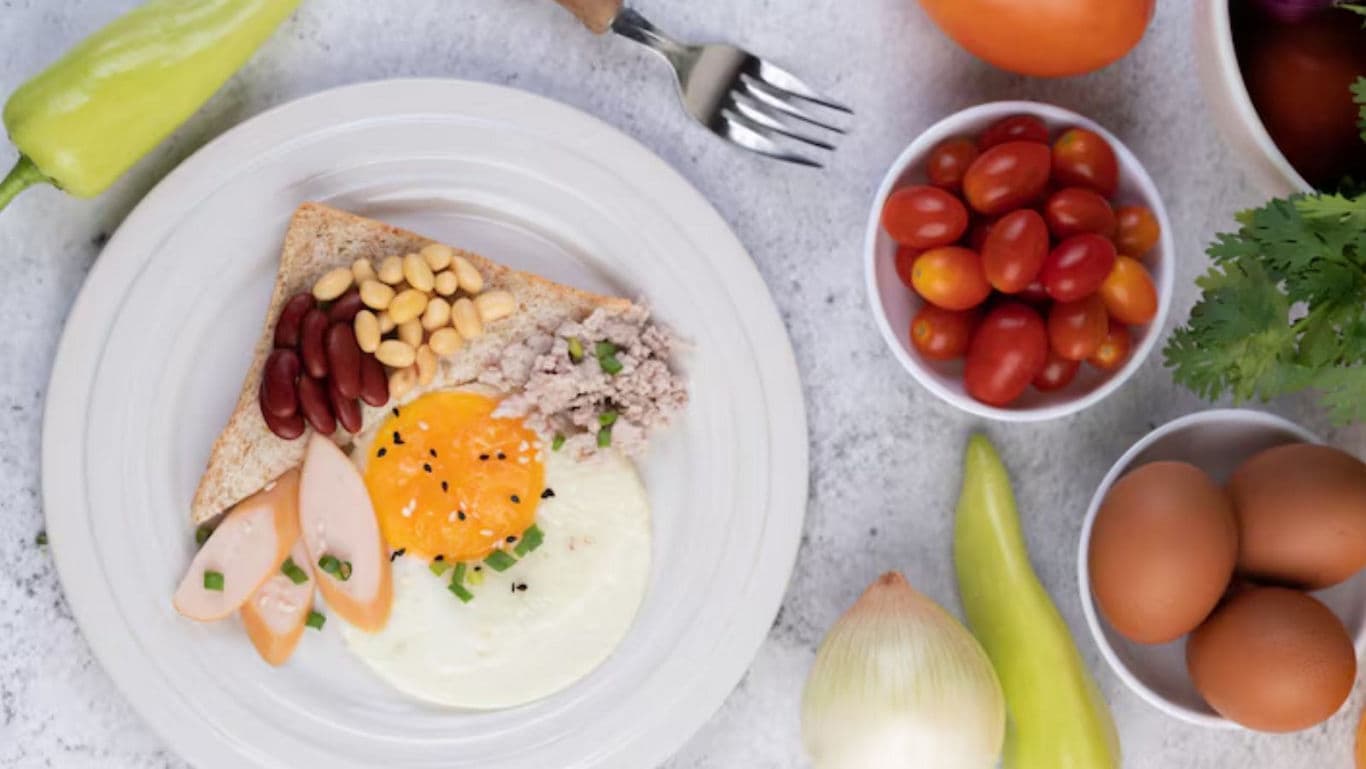 Breakfast plate with eggs and vegetables