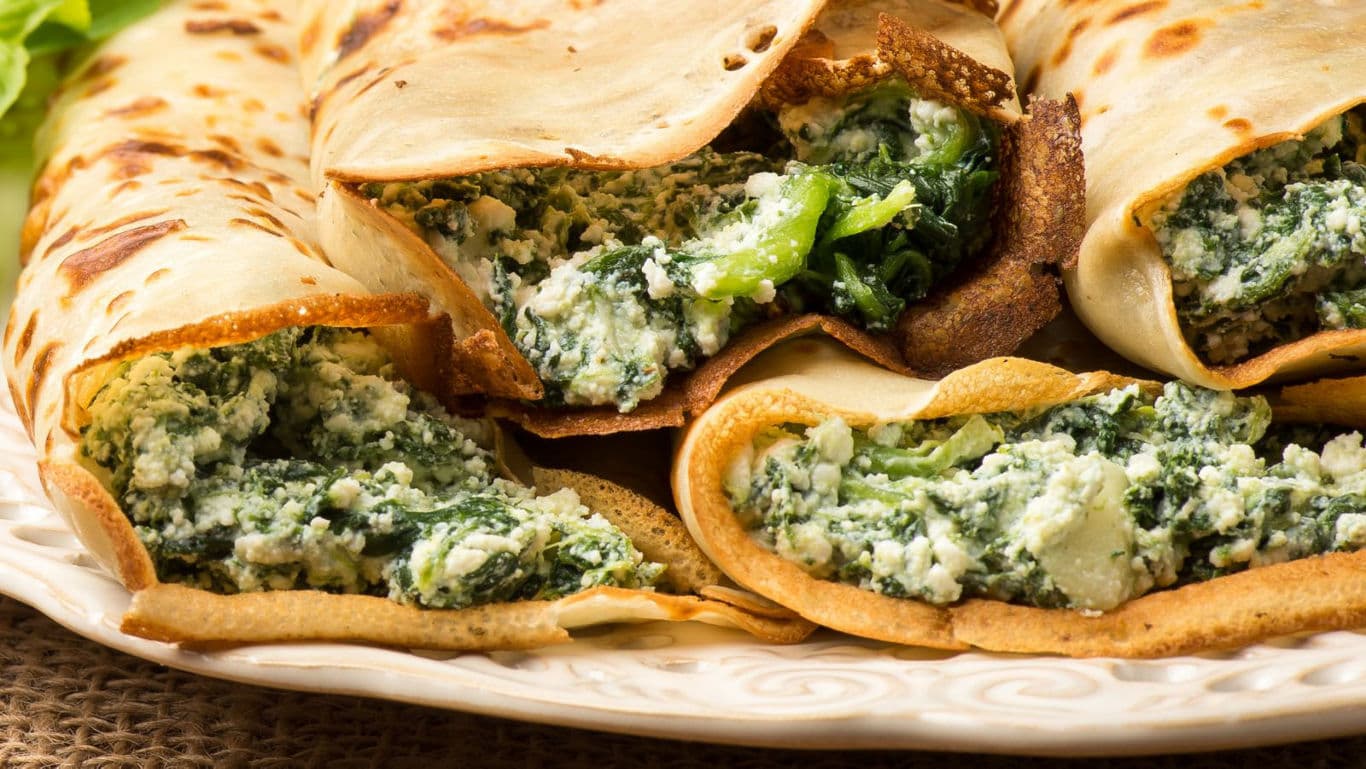 Spinach and cheese stuffed crepes